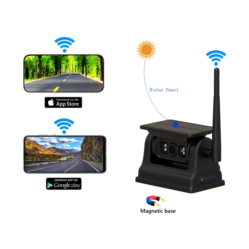 Ceamara Amharc Cúil Gan Sreang 1080P WiFi le haghaidh Android iOS le Muirearú Gréine agus Sliabh Maighnéadach