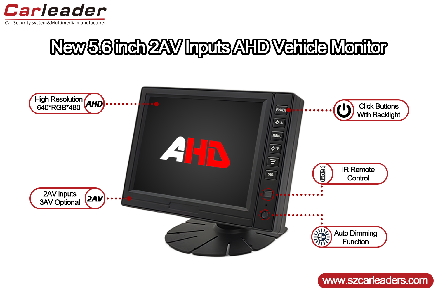 5 Inch TFT LCD Painéal Digiteach AHD Monatóireacht