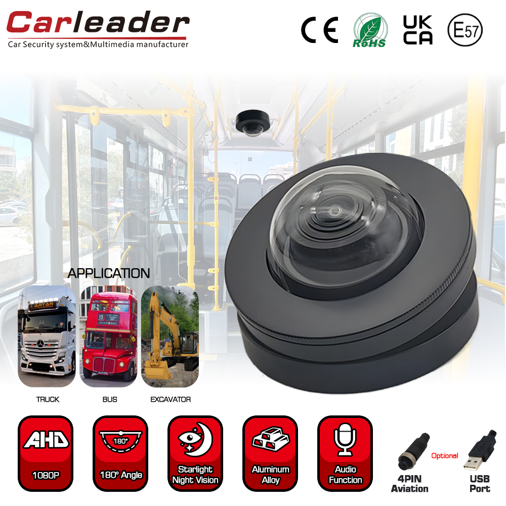 Carleader 180 céim ar leithead uillinn HD 1080p Ceamara feithicle cruinneacháin le haghaidh faireachais in-fheithicle