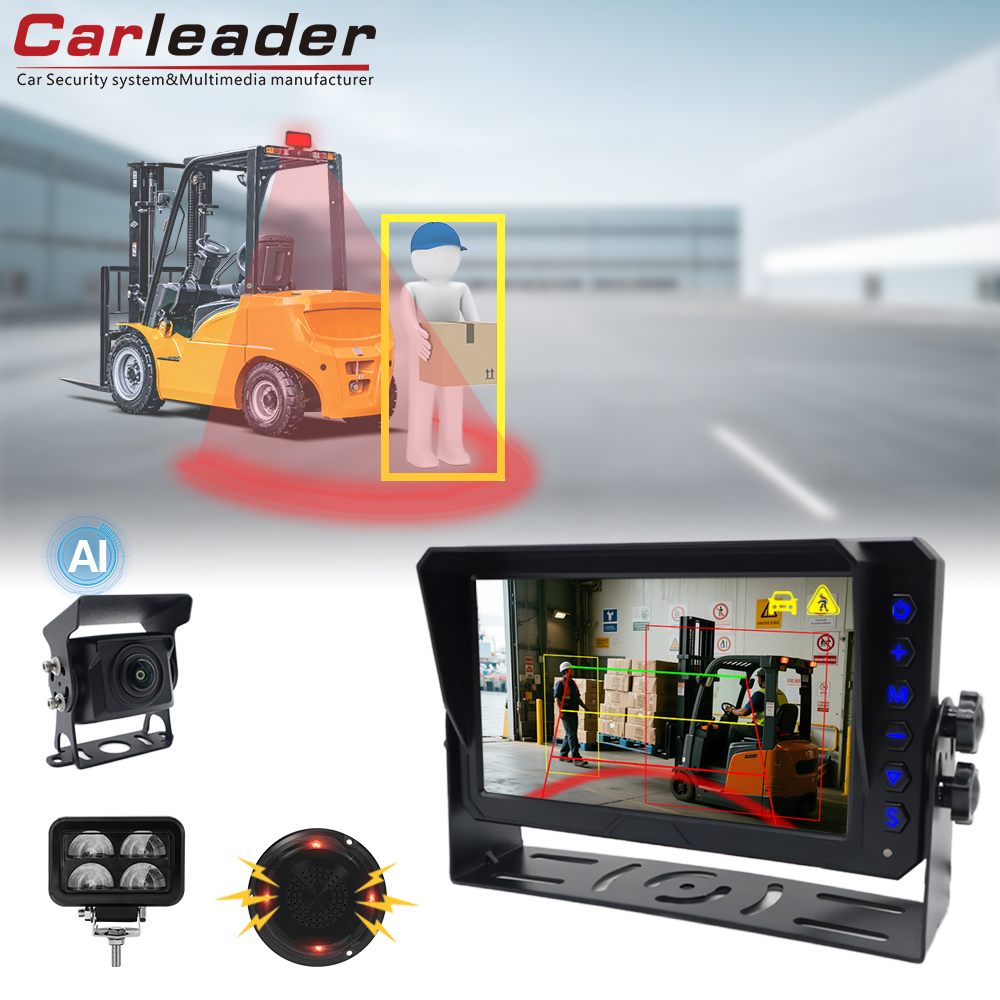 Sábháilteacht Oibriúcháin Forklift a Elevate le Córas Monatóireachta Braite AI Carleader AI le solas rabhaidh U-chruth le haghaidh forklift