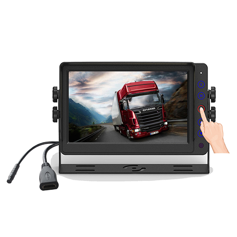 Tacaíonn Carleader 7 Inch Touch Button HD le Monatóir Feithicle Dualgas Trom le hIonchuir Chomhartha CVBS agus HD