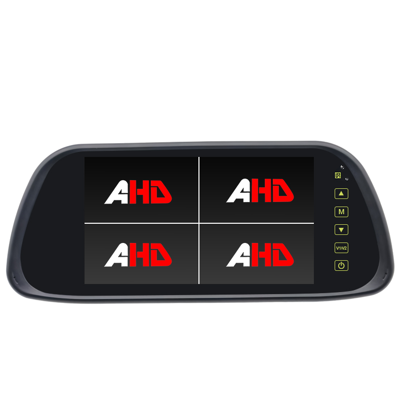 Tacaíocht 7 Inch 4CH Quad AHD Rear View Mirror Scáthán Monatóireacht a dhéanamh ar Suiteáil Dual