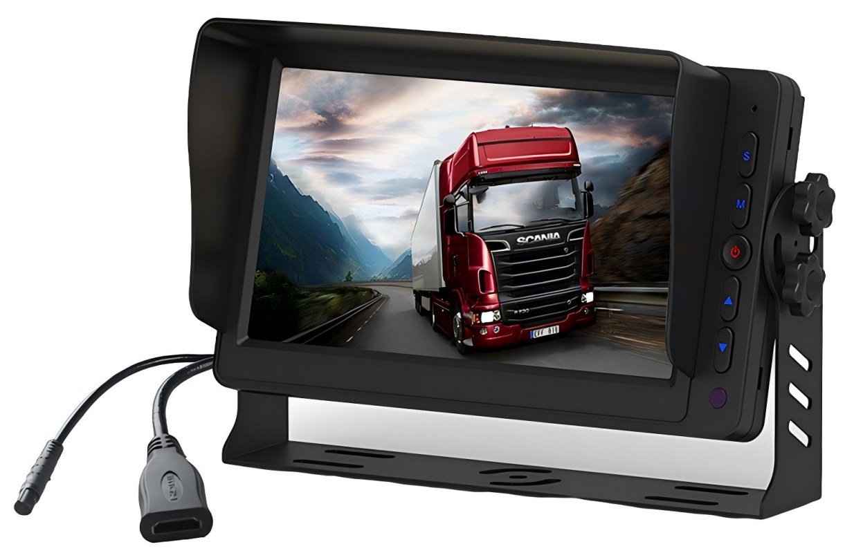 Monatóir Feithicle 7 Orlach HDMI le hIonchuir Dhé-AV, Truicear Droim ar Ais agus Cainteoir Insuite