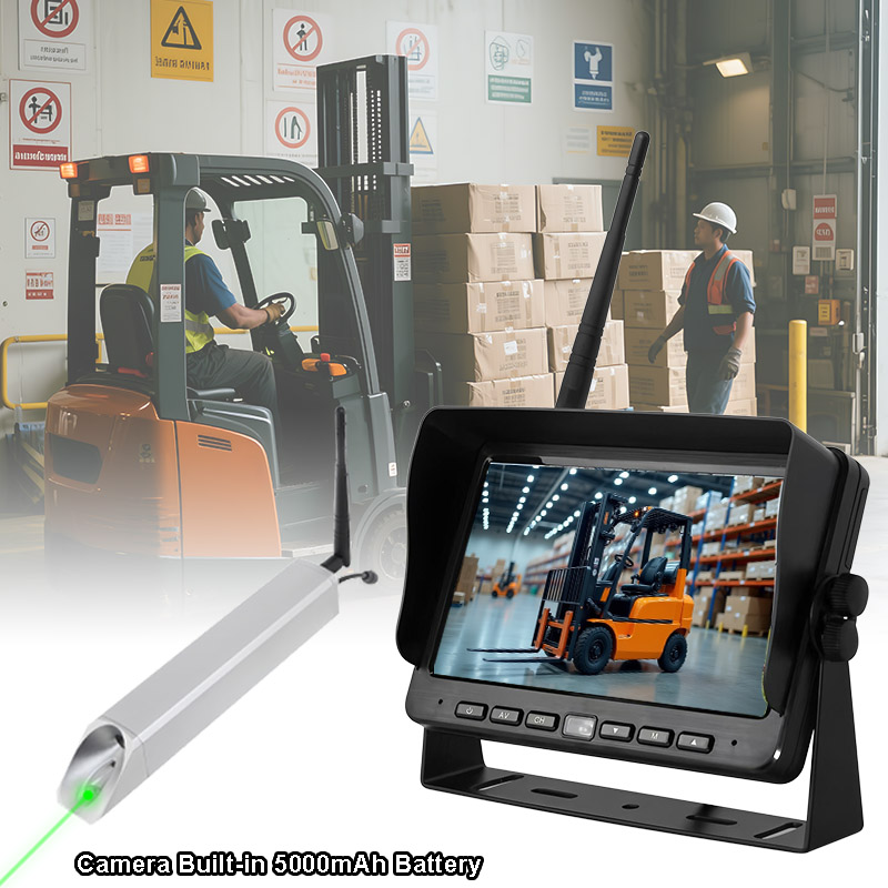 Tacaíonn Córas Ceamara Forklift Rechargeable Gan Sreang le Suí Léasair